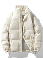 Men's Padded Corduroy Puffer Jacket – High Collar Zip-Up Winter Coat