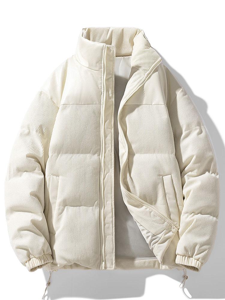 Men's Padded Corduroy Puffer Jacket – High Collar Zip-Up Winter Coat