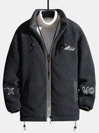 Men's Quilted-Lined Teddy Fleece Jacket – Warm High Collar Zip-Up Outdoor
