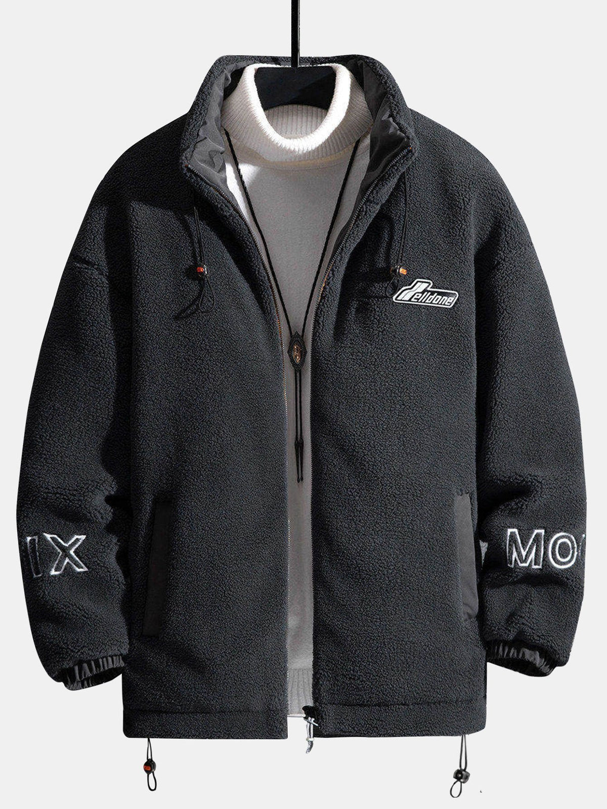 Men's Quilted-Lined Teddy Fleece Jacket – Warm High Collar Zip-Up Outdoor