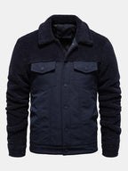 Men's Quilted-Lined Teddy Fleece Jacket – Warm Colour Block Winter