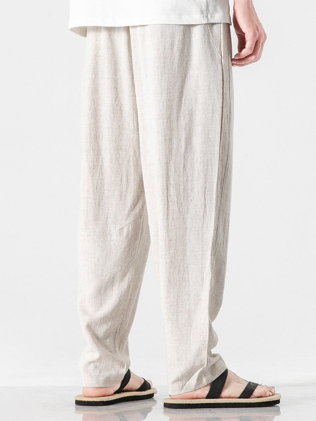 Men's Linen-Cotton Relaxed Trousers with Drawstring