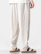 Men's Linen-Cotton Relaxed Trousers with Drawstring