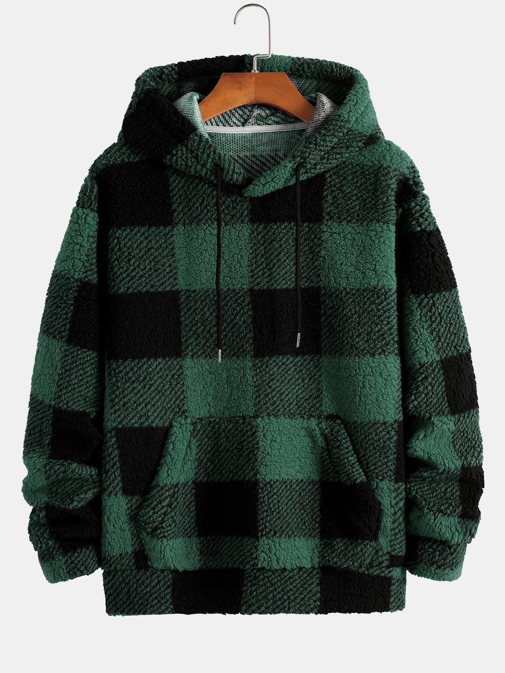 Men's Checked Teddy Fleece Tracksuit – Hooded Two-Piece Set