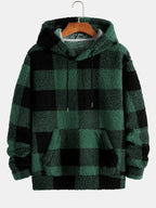 Men's Checked Teddy Fleece Tracksuit – Hooded Two-Piece Set