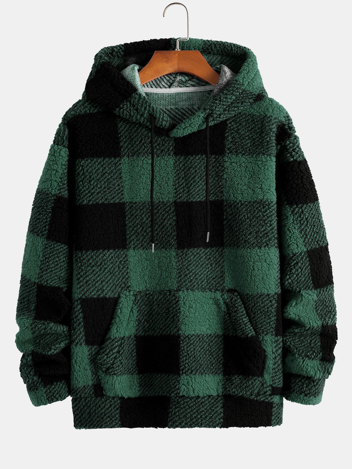 Men's Checked Teddy Fleece Tracksuit – Hooded Two-Piece Set