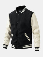 Men's Wool-Look Varsity Bomber Jacket with Faux Leather Sleeves