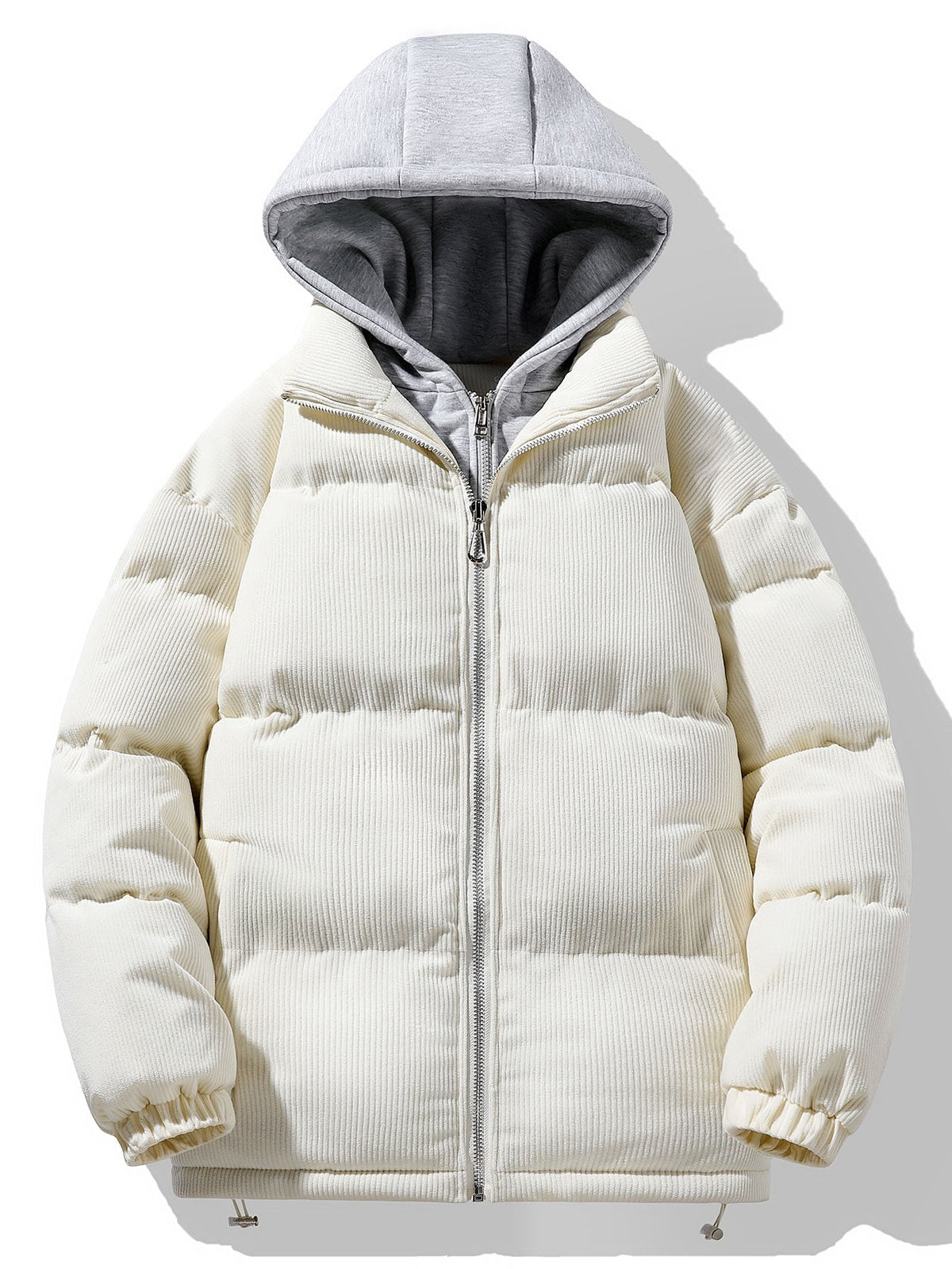 Men's Corduroy Hooded Puffer Jacket – Warm Padded Winter Outerwear