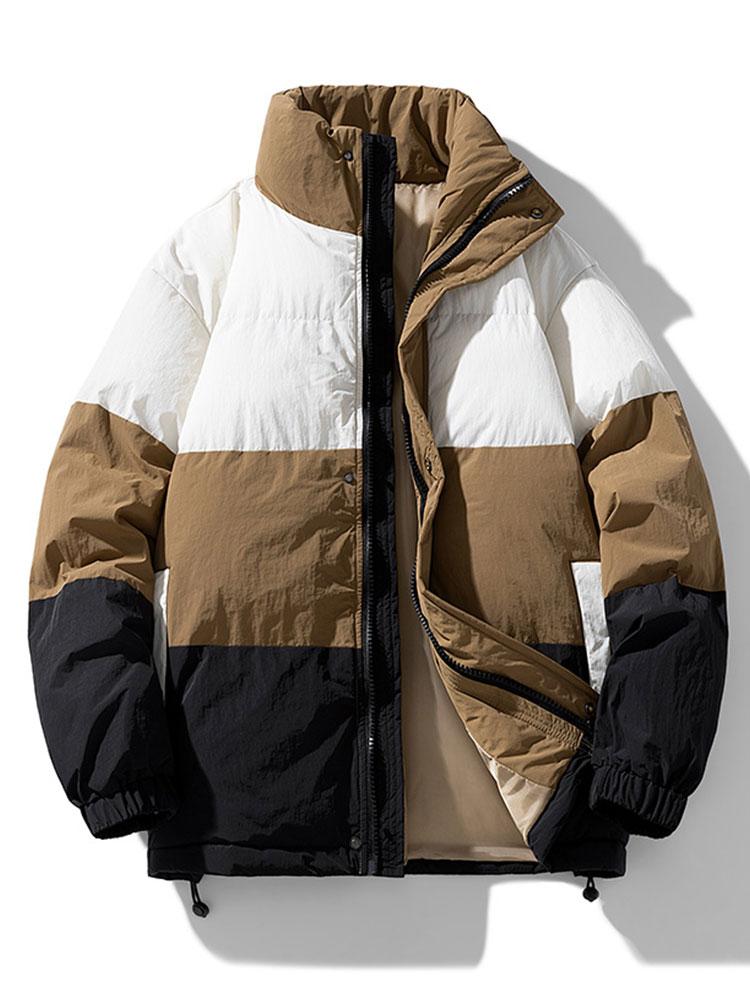 Men's Colour Block Puffer Jacket – Warm Padded Winter Outerwear