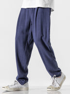 Men's Linen-Cotton Relaxed Trousers with Drawstring