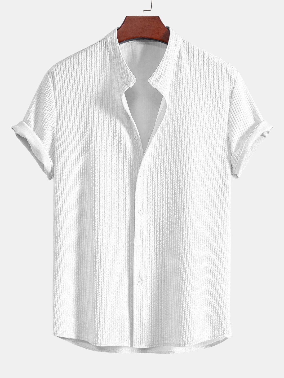 Men's Ribbed Stand Collar Shirt – Tailored Stretch Fit