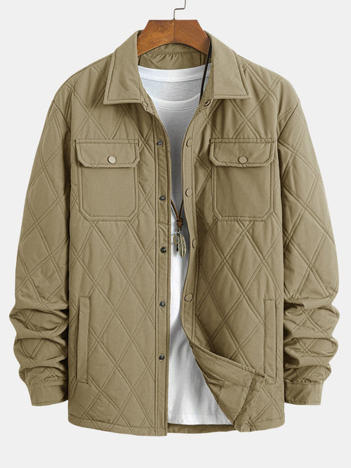 Men's Diamond Quilted Utility Overshirt Jacket