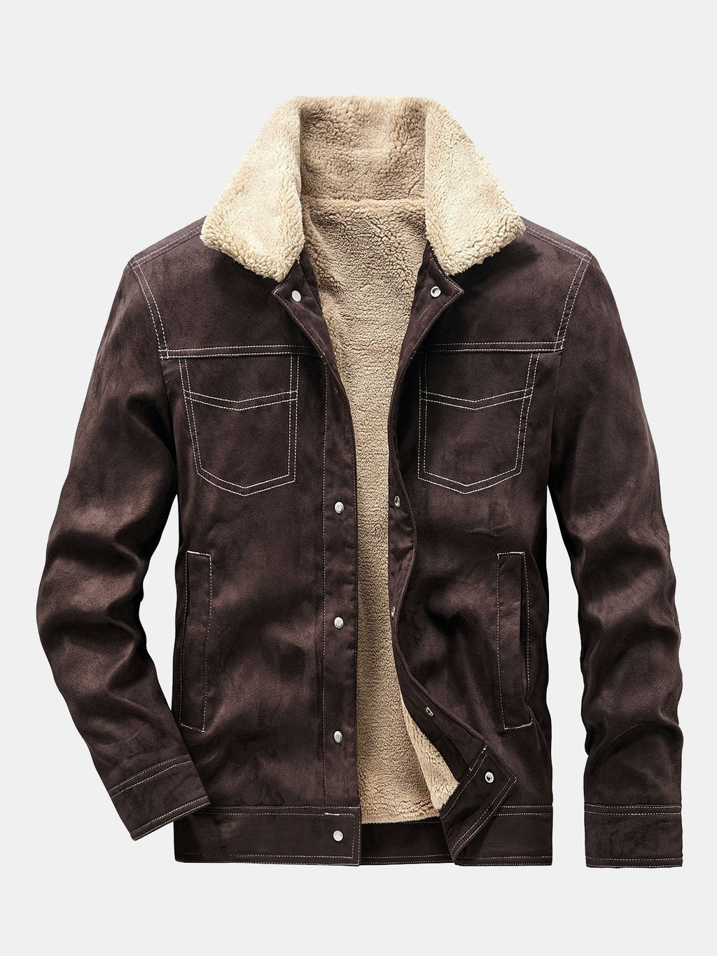 Men's Faux Suede Teddy-Lined Utility Jacket