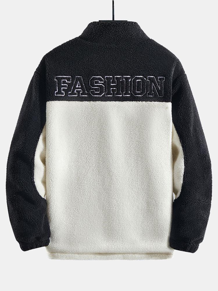 Men's Colourblock Teddy Fleece Jacket – Relaxed High Collar Zip-Up