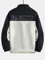 Men's Colourblock Teddy Fleece Jacket – Relaxed High Collar Zip-Up
