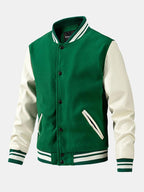 Men's Wool-Look Varsity Bomber Jacket with Faux Leather Sleeves
