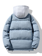Men's Corduroy Hooded Puffer Jacket – Warm Padded Winter Outerwear