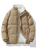 Men's Textured Jacquard Puffer Jacket with Teddy Fleece Lining