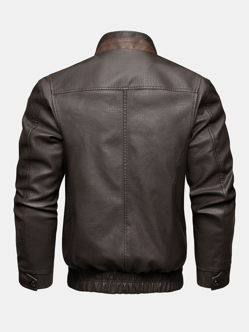 Men's Vintage Faux Leather Zip-Up Jacket with Stand Collar