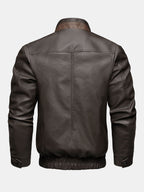 Men's Vintage Faux Leather Zip-Up Jacket with Stand Collar