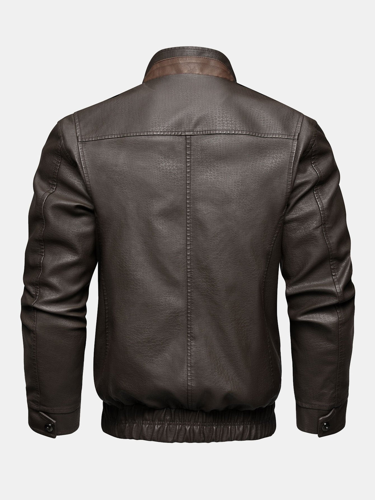 Men's Vintage Faux Leather Zip-Up Jacket with Stand Collar