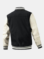 Men's Wool-Look Varsity Bomber Jacket with Faux Leather Sleeves