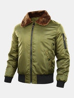 Men's Quilted-Lined Bomber Jacket with Faux Fur Collar