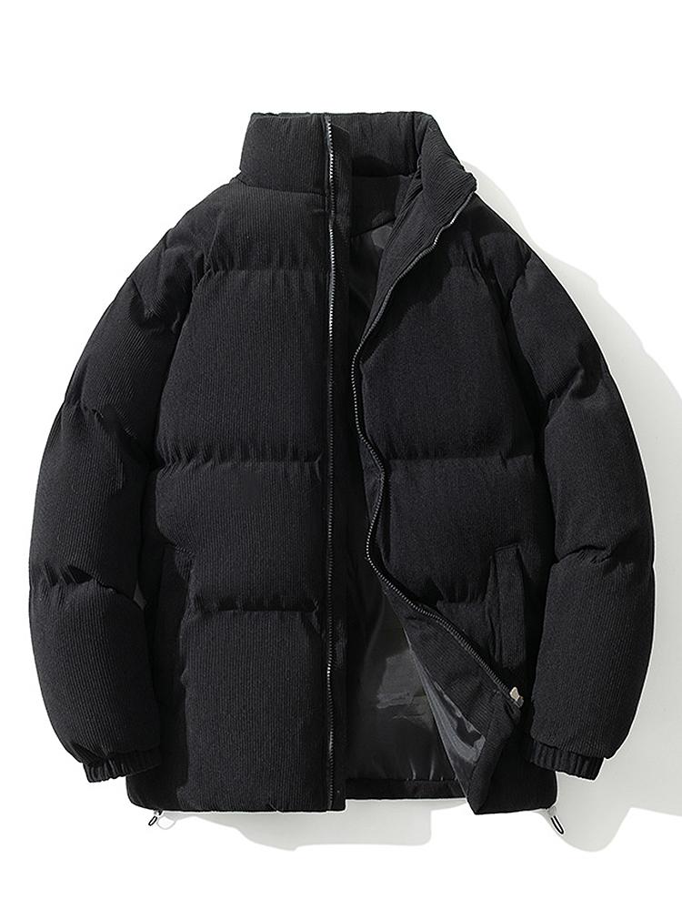 Men's Corduroy Puffer Jacket with High Collar