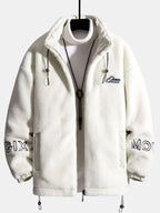 Men's Quilted-Lined Teddy Fleece Jacket – Warm High Collar Zip-Up Outdoor