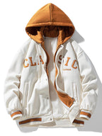 Men's Hooded Varsity Bomber Jacket with Letter Print