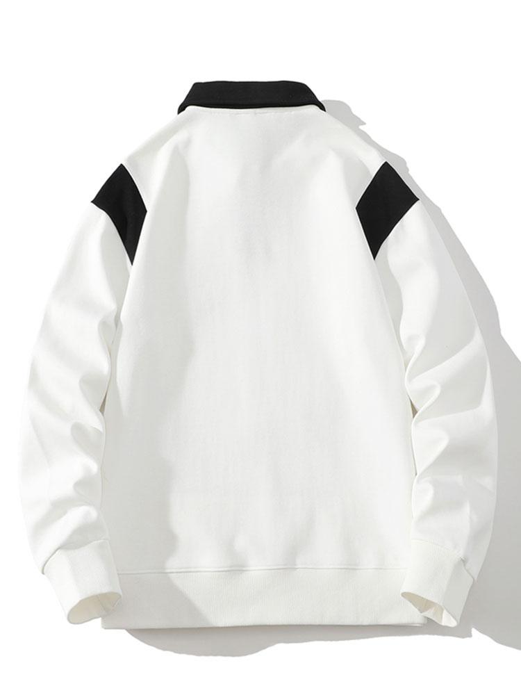 Men's Contrast Polo Collar Sweatshirt – Relaxed Fit Long Sleeve Casual