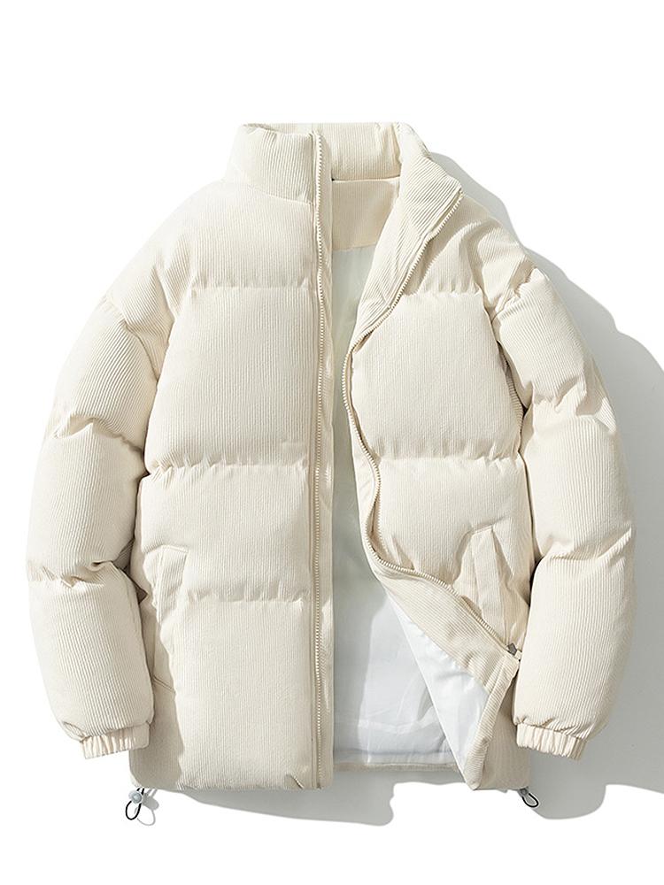Men's Corduroy Puffer Jacket with High Collar