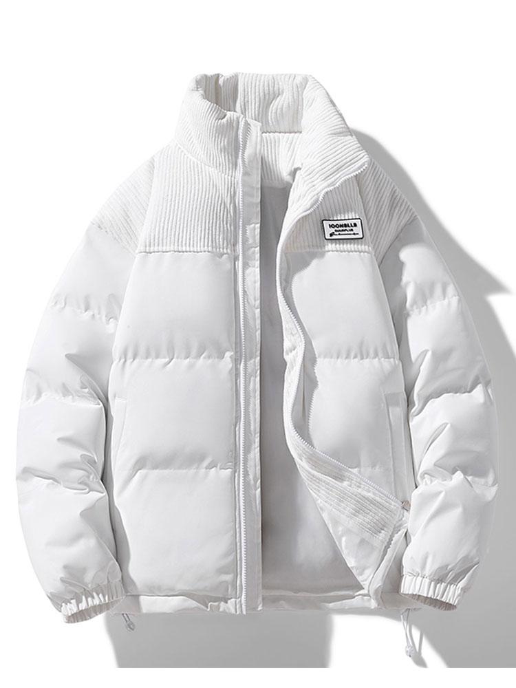 Men's Corduroy Panel Puffer Jacket – Warm High Collar Padded Winter