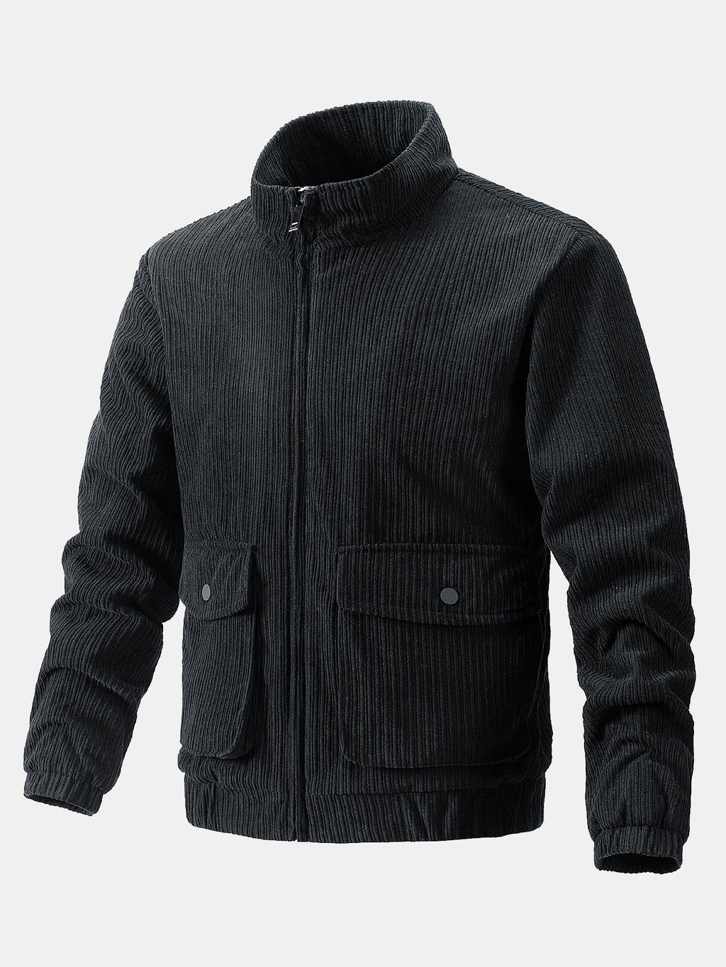 Men's Corduroy Funnel Neck Jacket – Textured Zip-Up Casual Outerwear