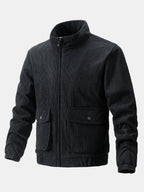 Men's Corduroy Funnel Neck Jacket – Textured Zip-Up Casual Outerwear