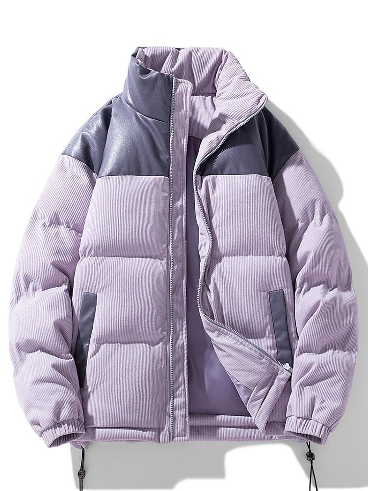Men's Padded Corduroy Puffer Jacket – High Collar Zip-Up Winter Coat