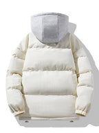 Men's Corduroy Hooded Puffer Jacket – Warm Padded Winter Outerwear