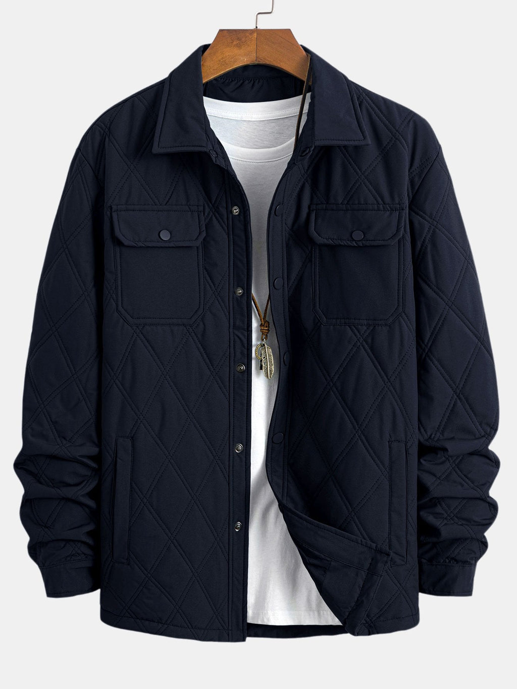 Men's Diamond Quilted Utility Overshirt Jacket