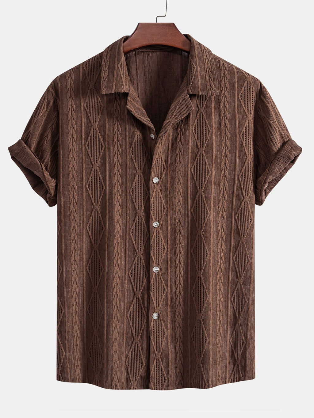 Men's Geometric Jacquard Shirt with Cuban Collar