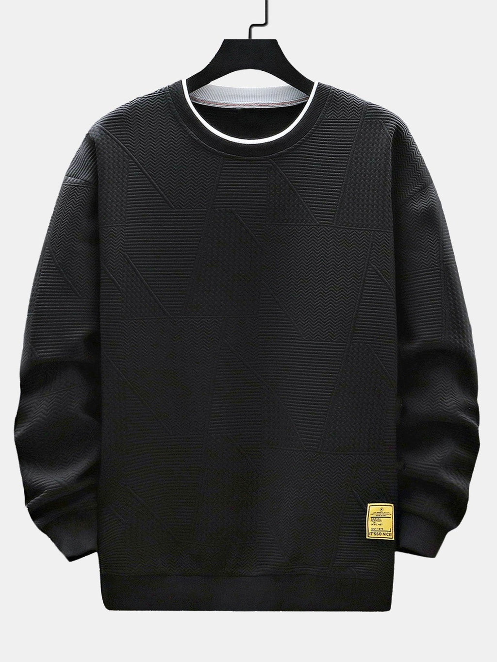 Men's Geometric Jacquard Sweatshirt – Relaxed Fit Textured Crew Neck