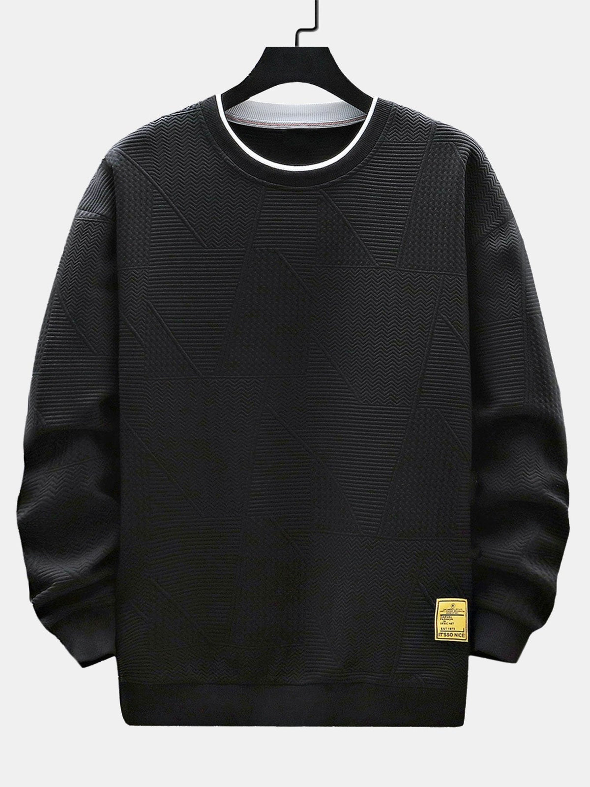 Men's Geometric Jacquard Sweatshirt – Relaxed Fit Textured Crew Neck