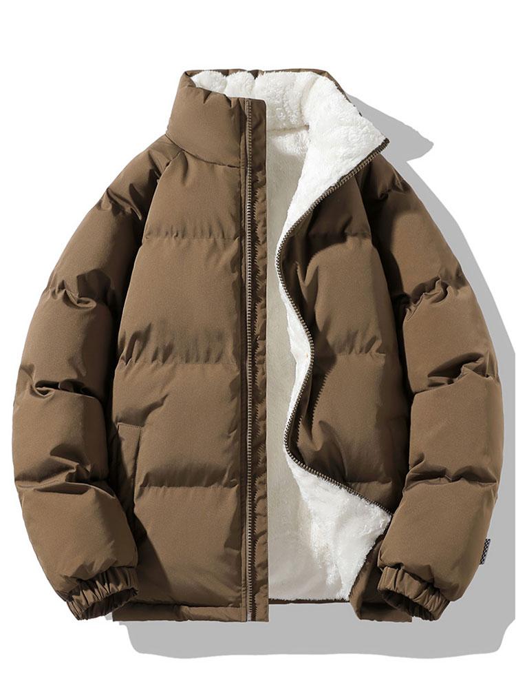 Men's Sherpa-Lined Puffer Jacket with High Collar