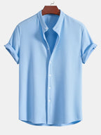 Men's Ribbed Stand Collar Shirt – Tailored Stretch Fit