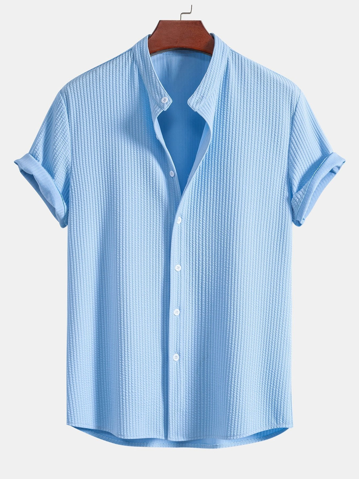 Men's Ribbed Stand Collar Shirt – Tailored Stretch Fit
