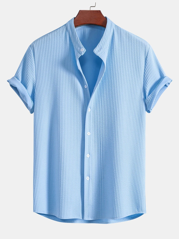 Men's Ribbed Stand Collar Shirt – Tailored Stretch Fit
