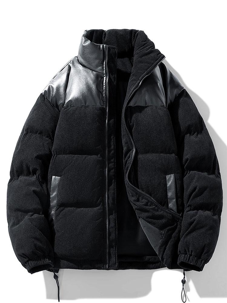 Men's Padded Corduroy Puffer Jacket – High Collar Zip-Up Winter Coat