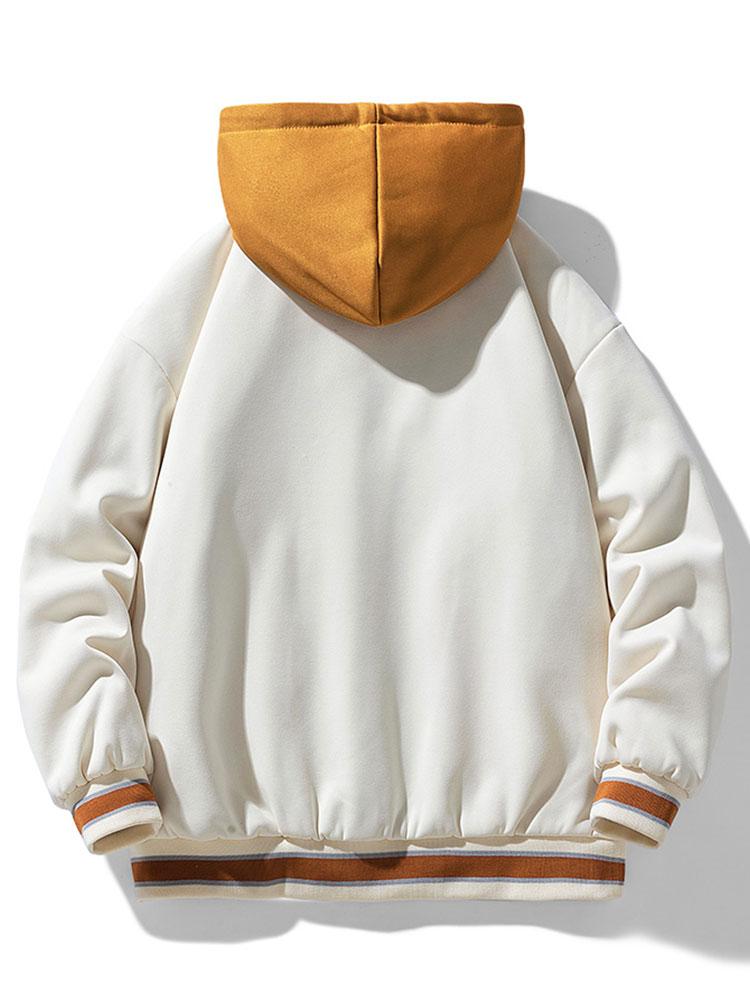 Men's Hooded Varsity Bomber Jacket with Letter Print