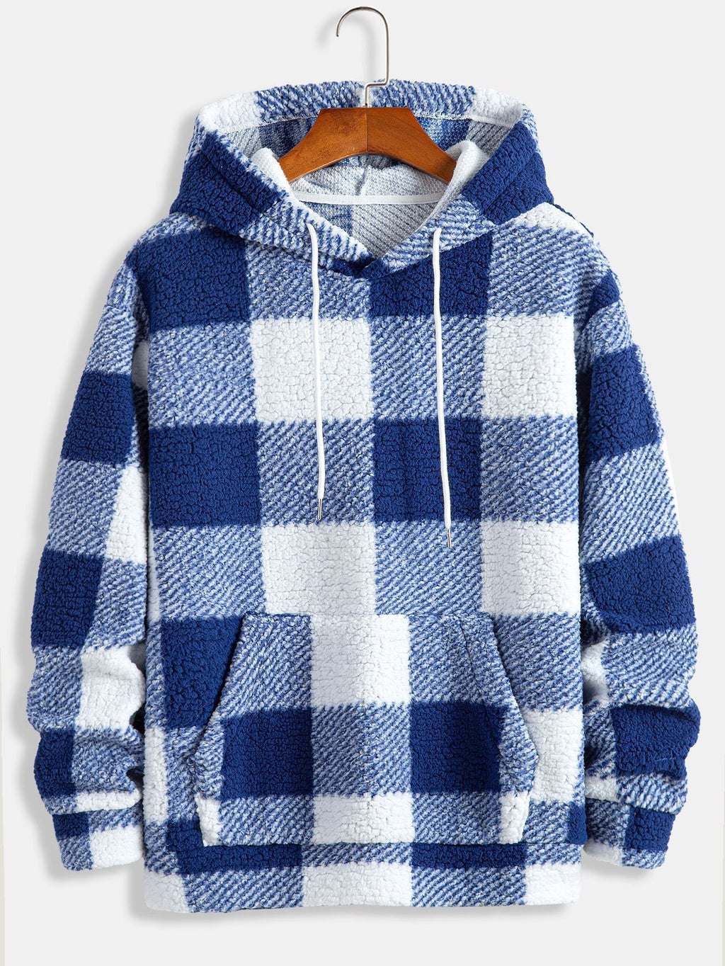 Men's Checked Teddy Fleece Tracksuit – Hooded Two-Piece Set