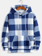 Men's Checked Teddy Fleece Tracksuit – Hooded Two-Piece Set