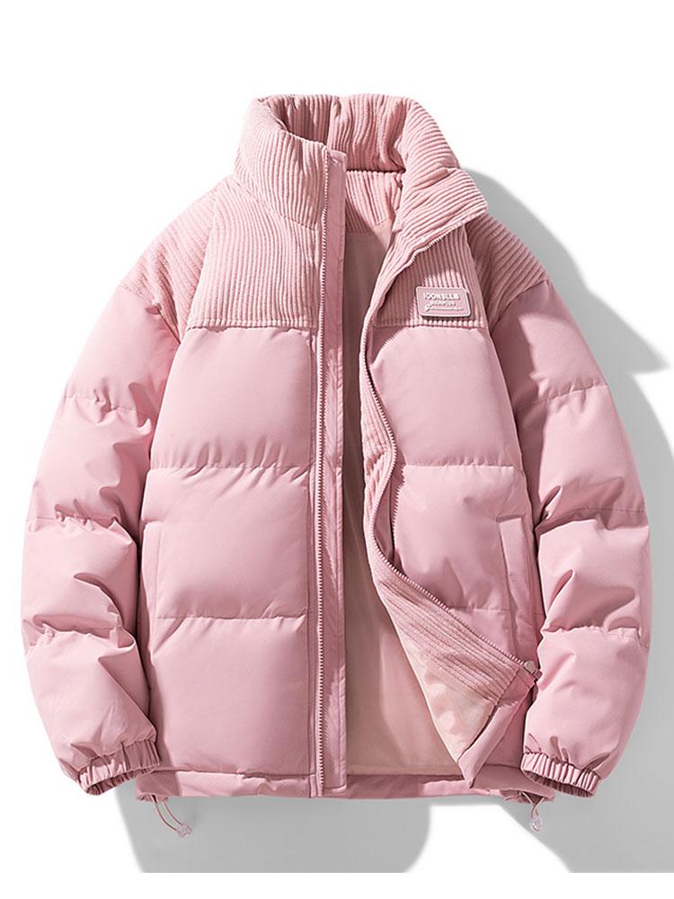 Men's Corduroy Panel Puffer Jacket – Warm High Collar Padded Winter
